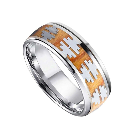 8mm Silver Titanium Apricot Yellow Tree Pattern Wood Ring | Men's Wedding Bands