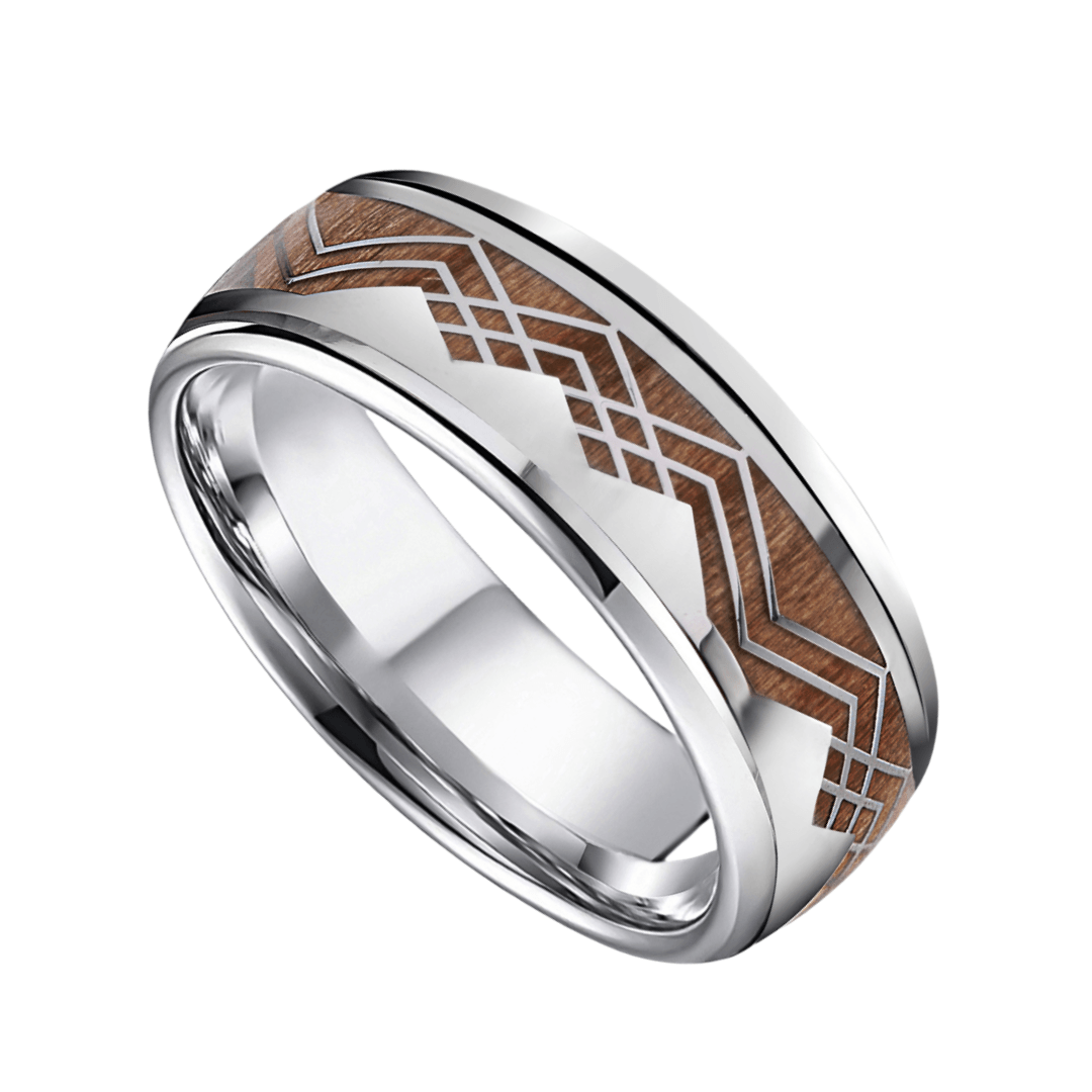 8mm Titanium Barrel Wood Mountain and Sea Wood Ring | Men's Wedding Bands