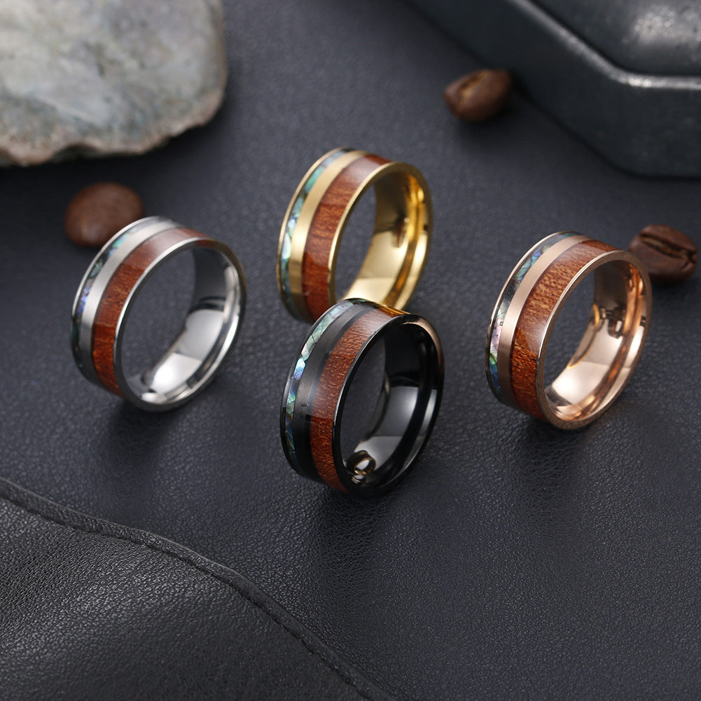 9mm Gold Forest and Sea Nordic Wood Titanium Men's Ring
